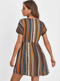 Pocketed Striped Short Sleeve Dress Trandify deal