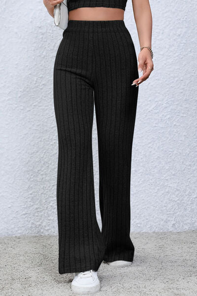 Basic Bae Full Size Ribbed High Waist Flare Pants Trandify deal