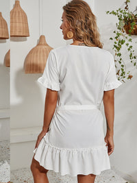 Tied Frill Short Sleeve Mini Dress Trandify deal
