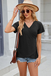 Eyelet Surplice Short Sleeve T-Shirt Trandify deal