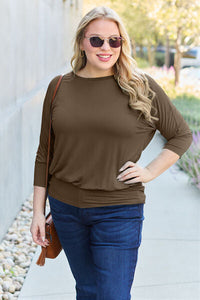 Basic Bae Full Size Round Neck Batwing Sleeve Blouse Trandify deal