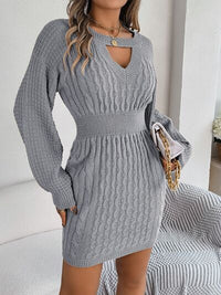 Cable-Knit Cutout Round Neck Slit Sweater dress Trandify deal
