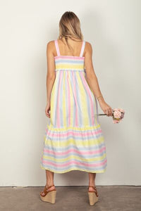 VERY J Striped Woven Smocked Midi Cami Dress Trandify deal