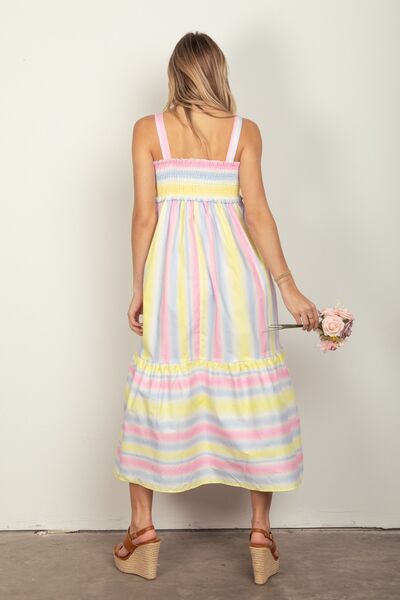 VERY J Striped Woven Smocked Midi Cami Dress Trandify deal