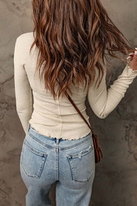 Waffle-Knit Half Snap Long Sleeve T-Shirt Trandify deal