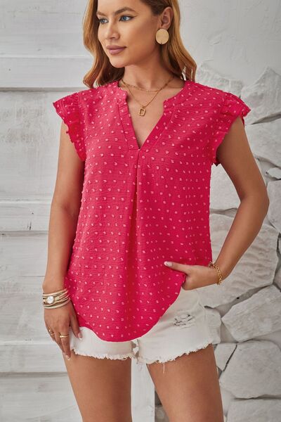 Swiss Dot Ruffled Cap Sleeve T-Shirt Trandify deal
