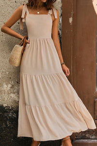 Tie Shoulder Smocked Tiered Dress Trandify deal