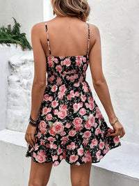 Perfee Tied Rose Print Spaghetti Strap Dress Trandify deal