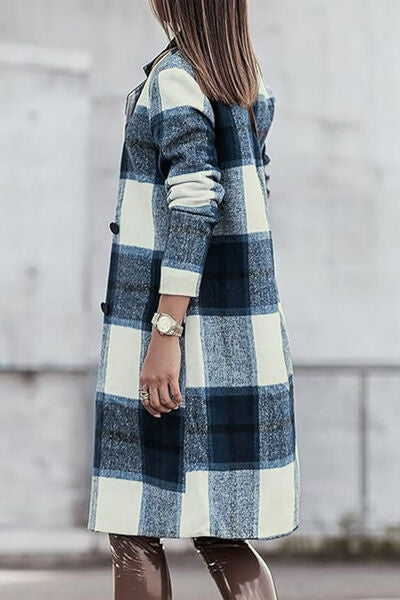 Double Take Full Size Plaid Button Up Lapel Collar Coat Trandify deal