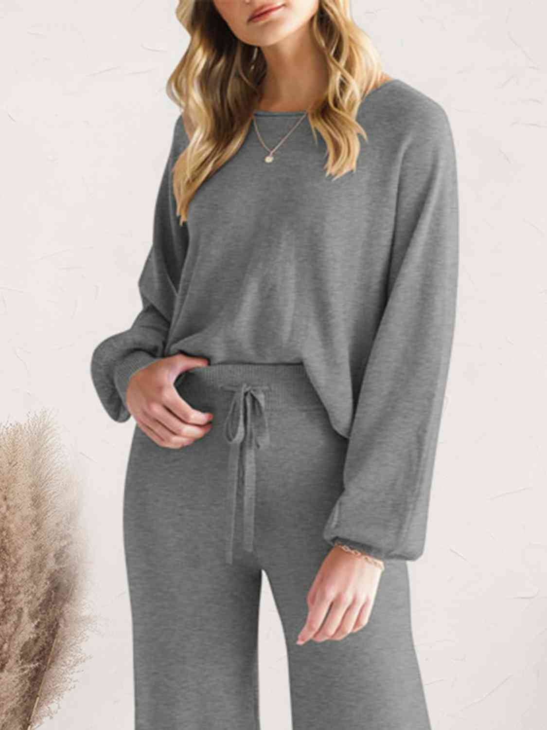 Long Sleeve Lounge Top and Drawstring Pants Set Trandify deal