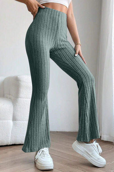 Basic Bae Full Size Ribbed High Waist Flare Pants Trandify deal