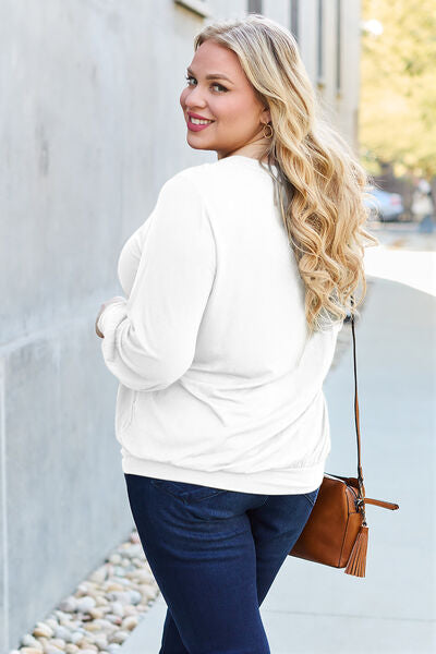 Basic Bae Full Size V-Neck Lantern Sleeve Blouse Trandify deal