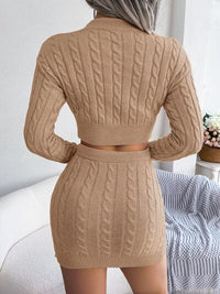 Cable-Knit Round Neck Top and Skirt Sweater Set Trandify deal