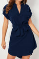 Tied Notched Short Sleeve Dress Trandify deal