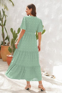 Swiss Dot Tied Surplice Short Sleeve Dress Trandify deal