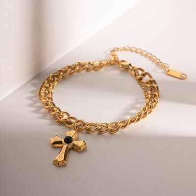 Stainless Steel Imitation Gemstone Cross Shape Pendant Bracelet Trandify deal