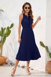 Swiss Dot Tie Neck Sleeveless Dress Trandify deal