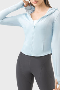 Pocketed Zip Up Hooded Long Sleeve Active Outerwear Trandify deal