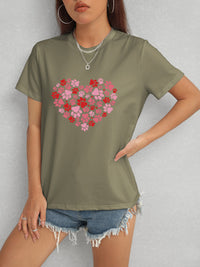 Heart Round Neck Short Sleeve T-Shirt Trandify deal