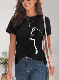 Cat Round Neck Short Sleeve T-Shirt Trandify deal