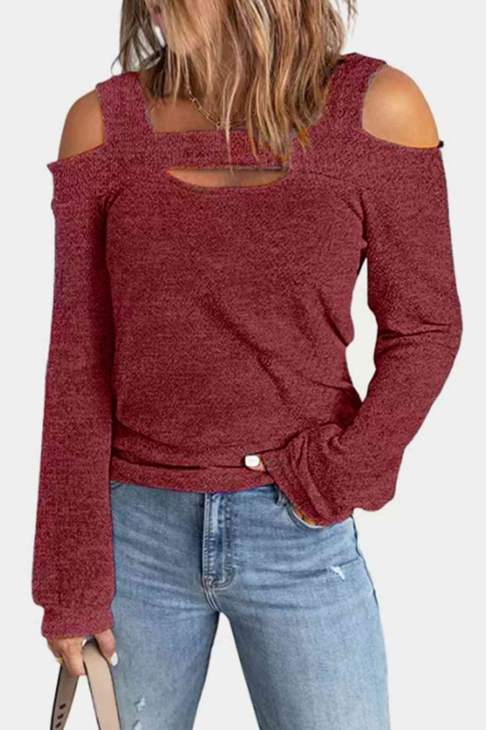 Full Size Cutout Cold Shoulder Blouse Trandify deal