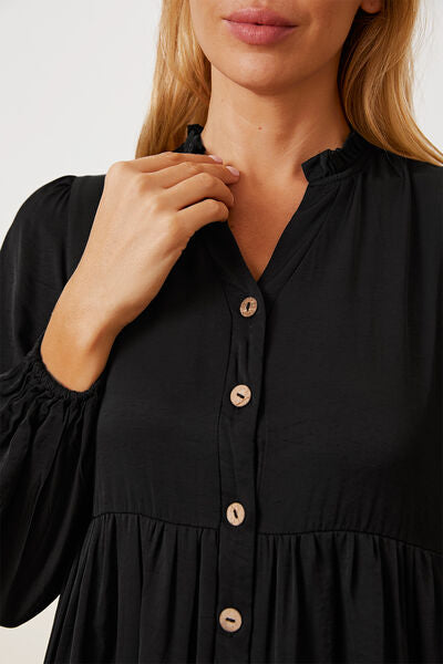 Ruffled Button Up Long Sleeve Tiered Shirt Trandify deal
