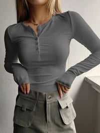 Half Button Long Sleeve T-Shirt Trandify deal