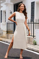 Round Neck Tie Belt Slit Sleeveless Sweater Dress Trandify deal