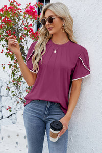 Round Neck Petal Sleeve T-Shirt Trandify deal