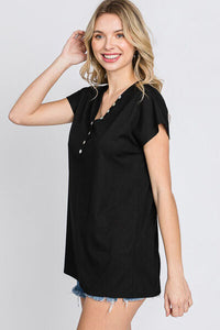Heimish Full Size Front Button V-Neck Short Sleeve T-Shirt Trandify deal