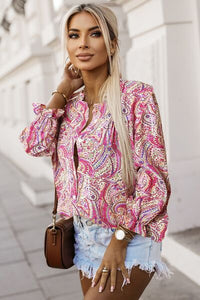 Printed Frill Flounce Sleeve Shirt Trandify deal