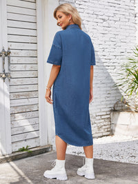 Button Up Dropped Shoulder Denim Dress Trandify deal