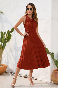 Swiss Dot Tie Neck Sleeveless Dress Trandify deal