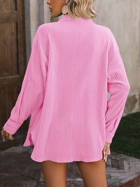 Textured Button Up Dropped Shoulder Shirt Trandify deal