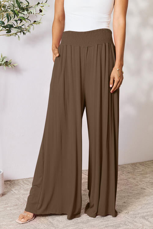 Double Take Full Size Smocked Wide Waistband Wide Leg Pants Trandify deal