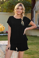 Round Neck Short Sleeve T-Shirt and Drawstring Shorts Lounge Set Trandify deal