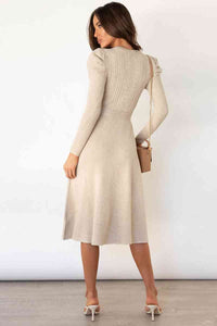 Round Neck Long Sleeve Tie Waist Sweater Dress Trandify deal