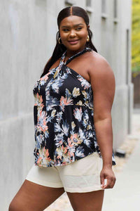 Be Stage Full Size Floral Halter Top in Black Trandify deal