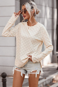 Checkered Round Neck Long Sleeve T-Shirt Trandify deal