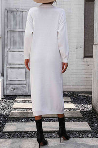 Notched Neck Dropped Shoulder Button-Down Midi Dress Trandify deal