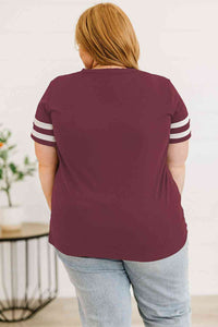 Plus Size Striped V-Neck Tee Shirt Trandify deal