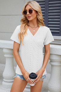 Eyelet Surplice Short Sleeve T-Shirt Trandify deal