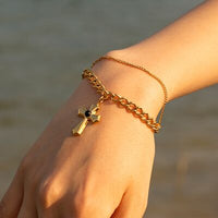 Stainless Steel Imitation Gemstone Cross Shape Pendant Bracelet Trandify deal