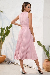 Swiss Dot Tie Neck Sleeveless Dress Trandify deal