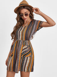 Pocketed Striped Short Sleeve Dress Trandify deal