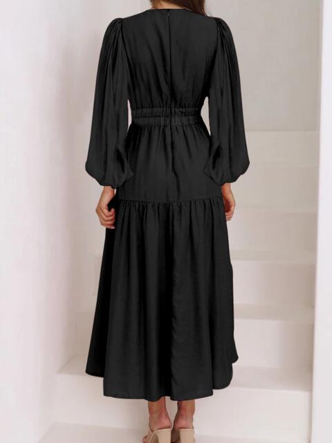 Deep V-Neck Balloon Sleeve Plain Maxi Dress Trandify deal