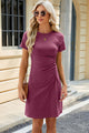 Ruched Round Neck Short Sleeve Mini Dress Trandify deal