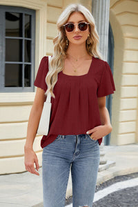 Eyelet Square Neck Short Sleeve T-Shirt Trandify deal