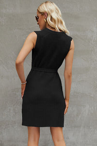 Tied Round Neck Sleeveless Sweater Dress Trandify deal