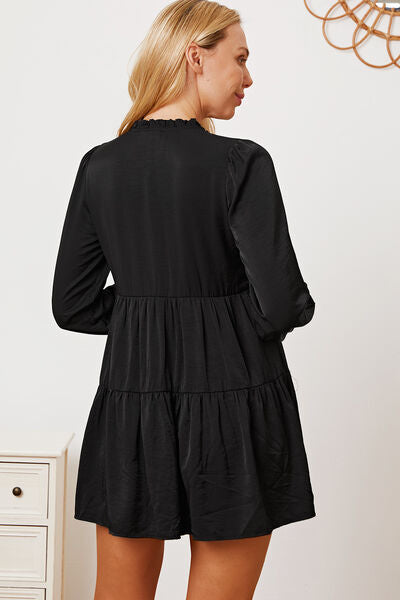 Ruffled Button Up Long Sleeve Tiered Shirt Trandify deal
